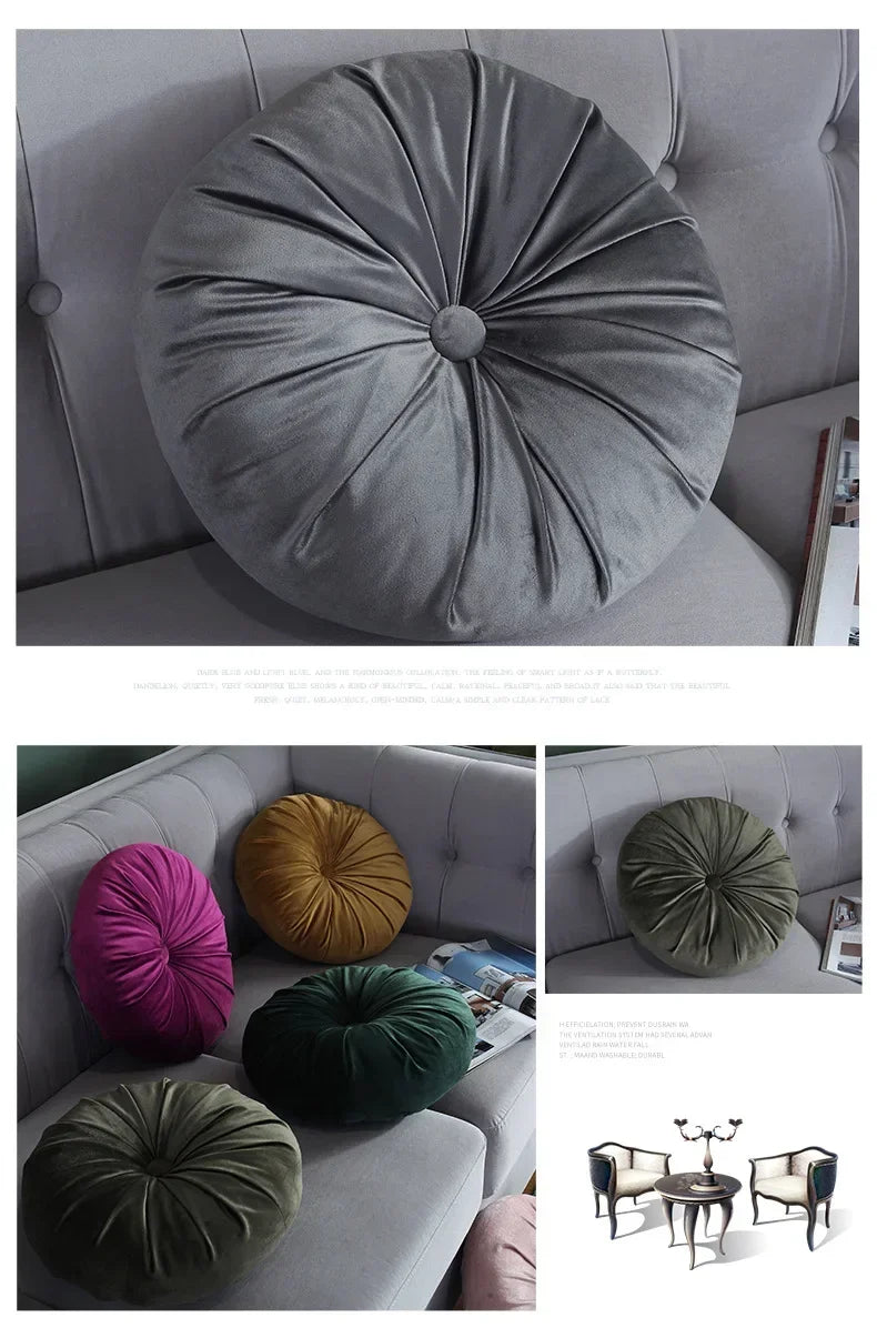 35cm Fleece Dutch Velvet Pleated Round Seat Cushion Pillow Pouf Throw Sofa Home Decor Cojines Redondo Coussin