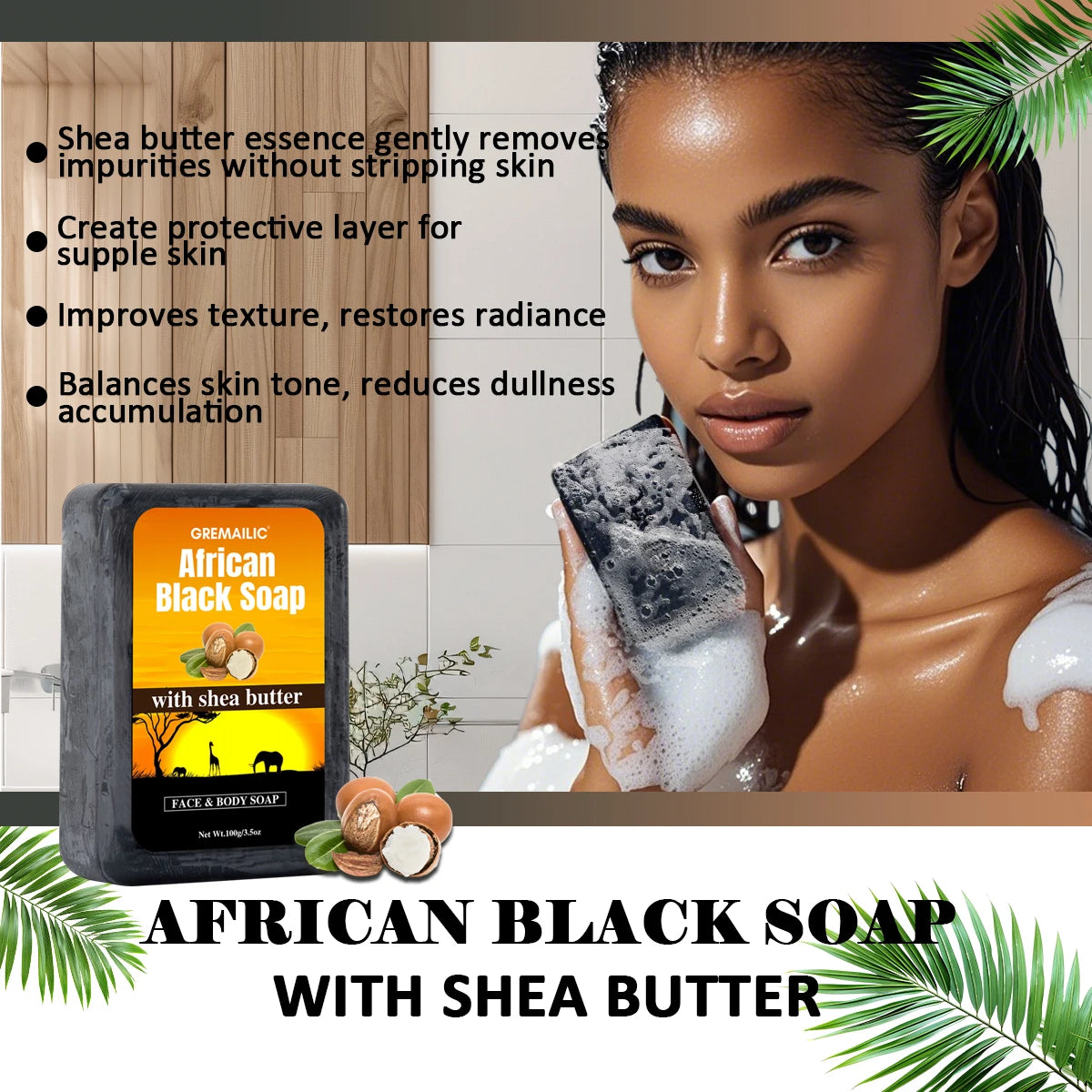 African Shea Butter Soap - Deeply Nourishes, Soothes/Protects Skin, Natural Formula, All Skin Types