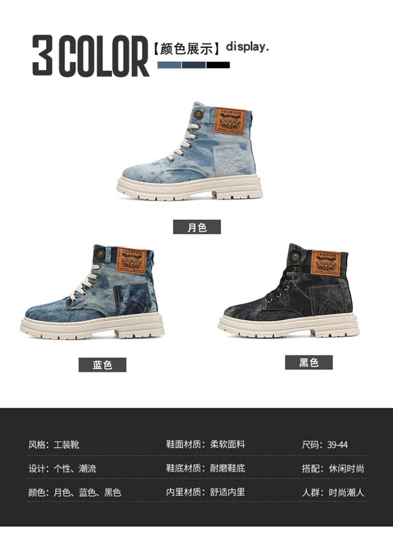 Spring High Top Mens Shoes 2025 Fashion Canvas Sneakers Plus Size Versatile Casual Shoes for Men New British Style Tooling Boots