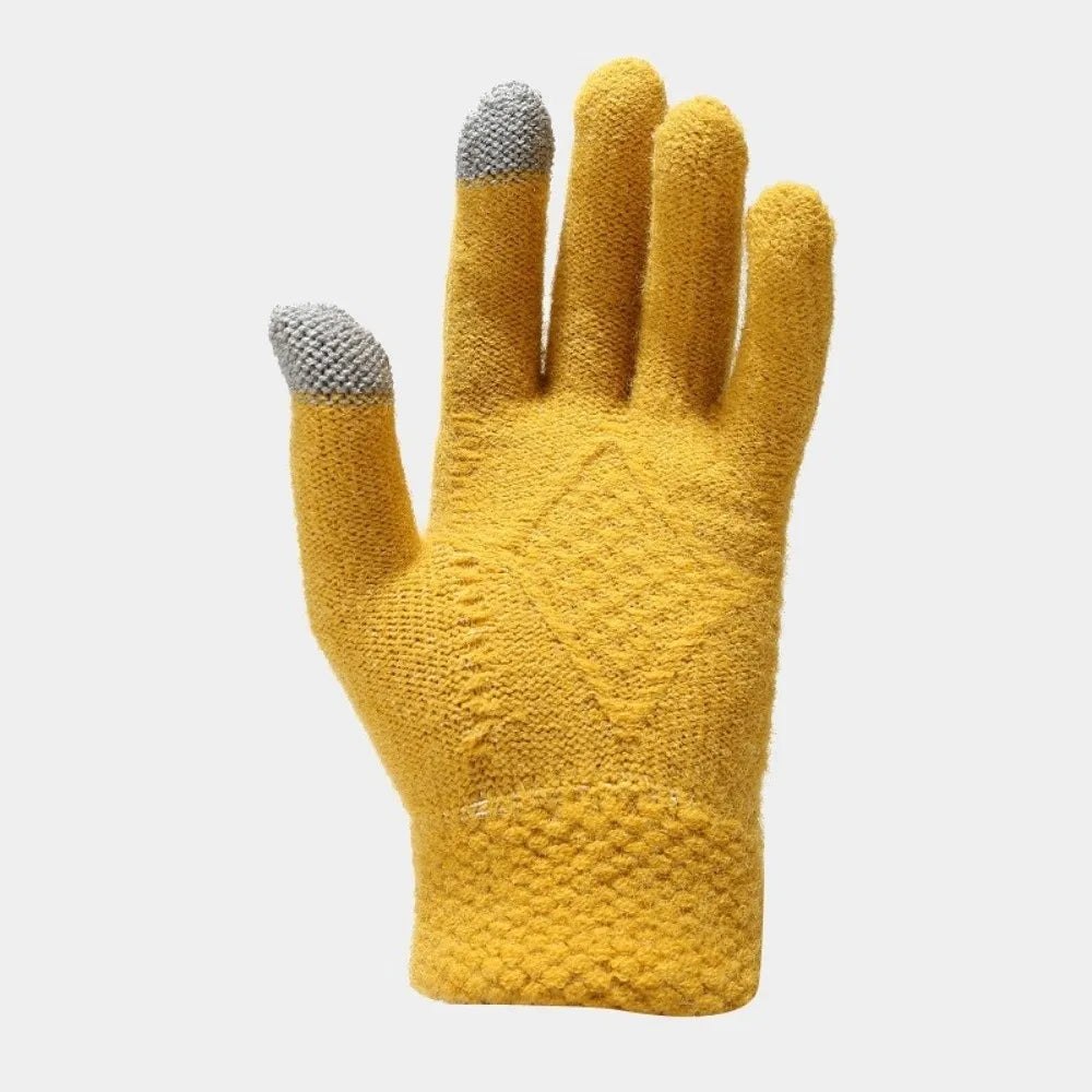 Beanies Cap Elastic Scarf and Hat Set Touch Screen Warm Cold Proof Gloves Ball Rhombus Patterned Knitted Scarf Women