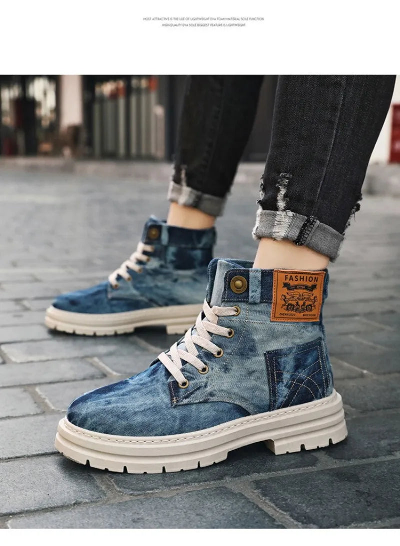 Spring High Top Mens Shoes 2025 Fashion Canvas Sneakers Plus Size Versatile Casual Shoes for Men New British Style Tooling Boots