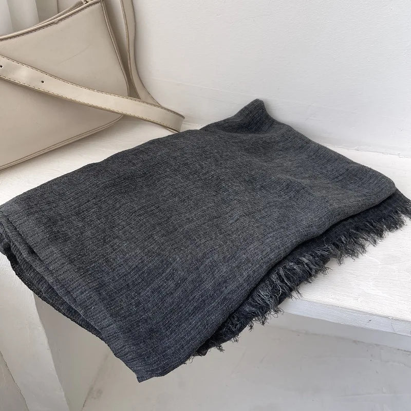 Scarf Women's Autumn Literary and Artistic Fresh and Versatile Contrasting Color Striped Texture Same Cotton Linen Thin Shawl