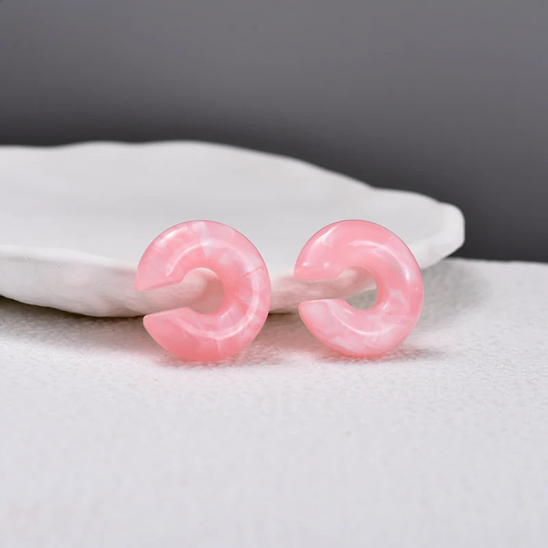 1 Pair Simple Round Circle Clip Earrings For Women C Shape Acrylic Red Blue Black Pink No Pierced Cartilage Lightweight Ear Cuff