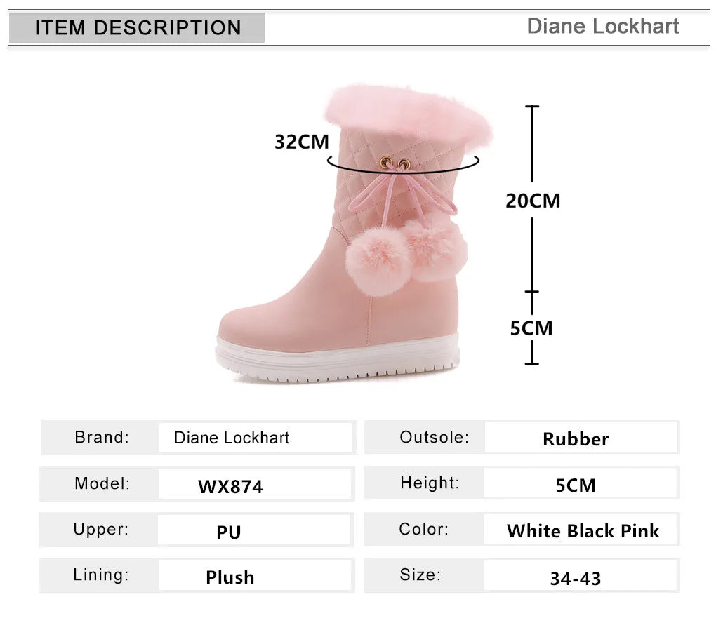 Fashion Women Snow Boots 2025 Winter Boots Height Lncreasing Platform Thick Plush Warm Zip Winter Shoes 34-43 White Pink Black