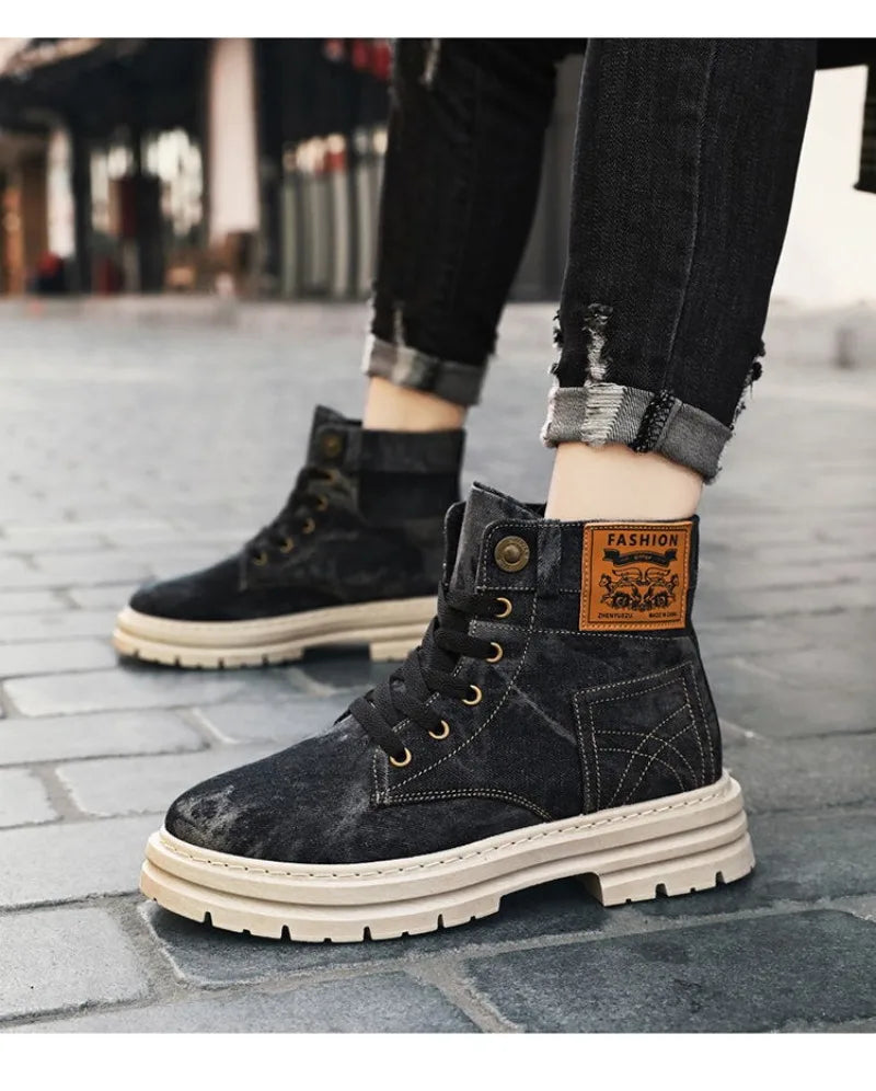 Spring High Top Mens Shoes 2025 Fashion Canvas Sneakers Plus Size Versatile Casual Shoes for Men New British Style Tooling Boots