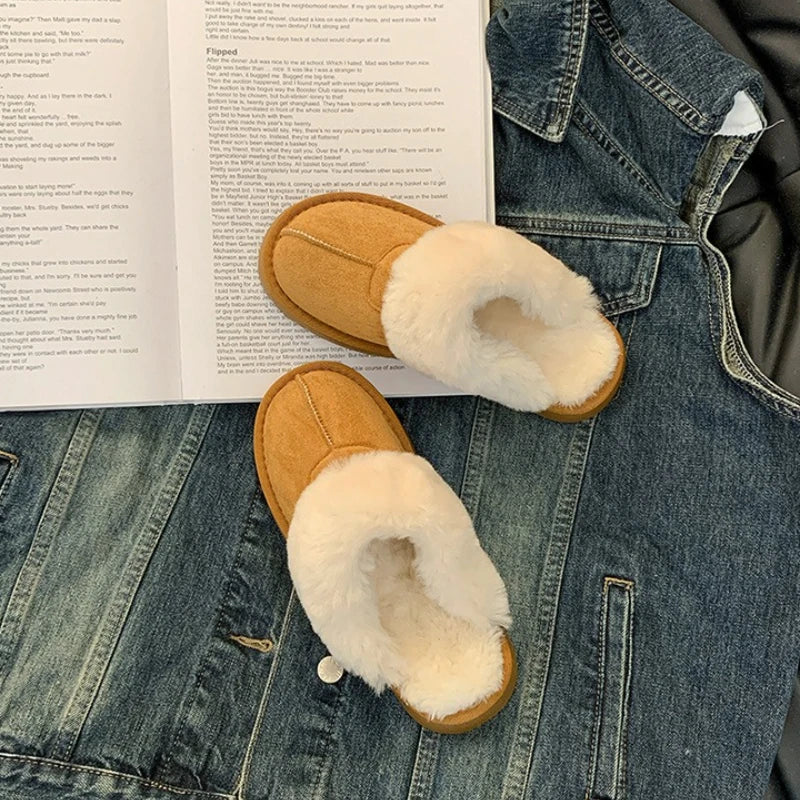 2025 New Furry Brand Designer Winter Fashion Round Toe Warm Women Ankle Boots Comfortable Shallow Slip-on Snow Boots Botas Mujer