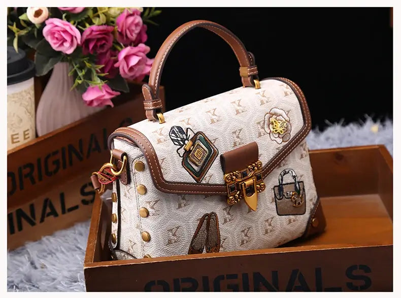 Designer handbag retro small square bag women's 2025 new autumn and winter high-end printed shoulder crossbody bag