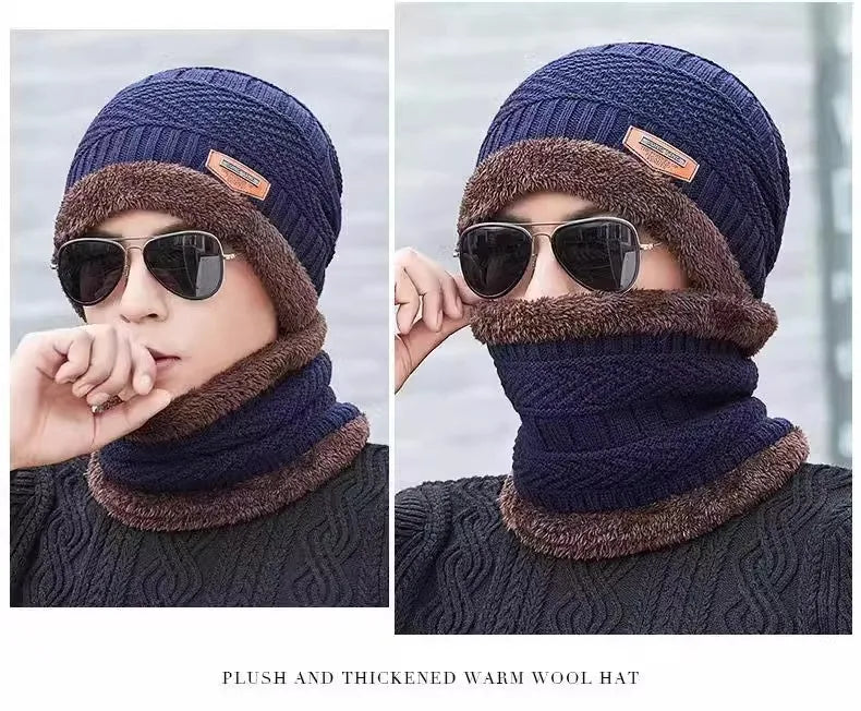 Winter Hats Knit Cap Men Women Velvet Hat Coral Fleece Scarf Outdoor Riding Hat Warm Thickening Plus Neck Mask Protect Cap