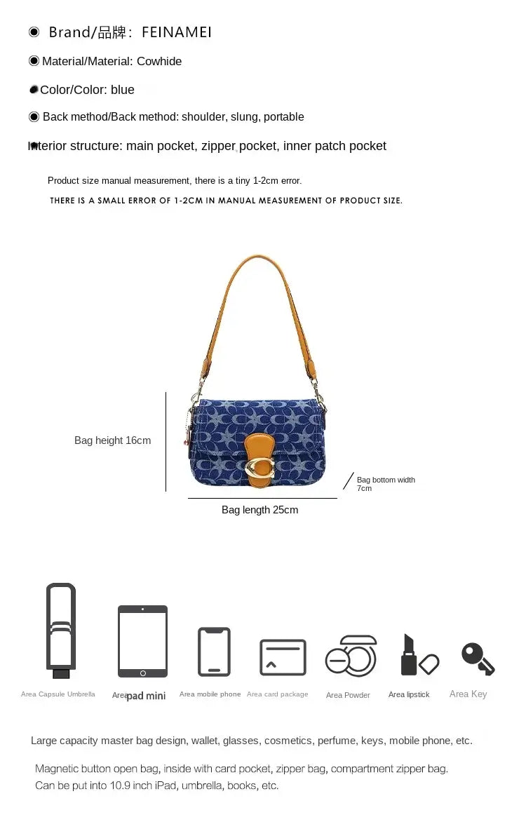 Ladies' armpit bag, light luxury retro denim canvas bag, fashionable 2025 new commuting high-end single shoulder crossbody bag