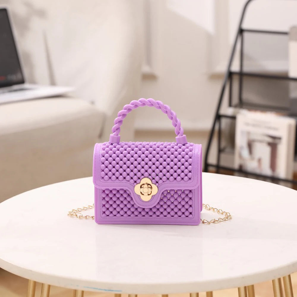 Trendy Red Jelly Shoulder Bag - Mini Fried Dough Twists Pattern Cute Handheld Purse with Metal Chain Strap for Women