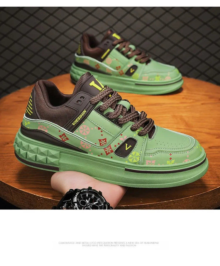 2025 Spring New Men's Shoes Fashion Printed Casual Board Shoes Thick Soles Increase All Comfortable Sports Shoes
