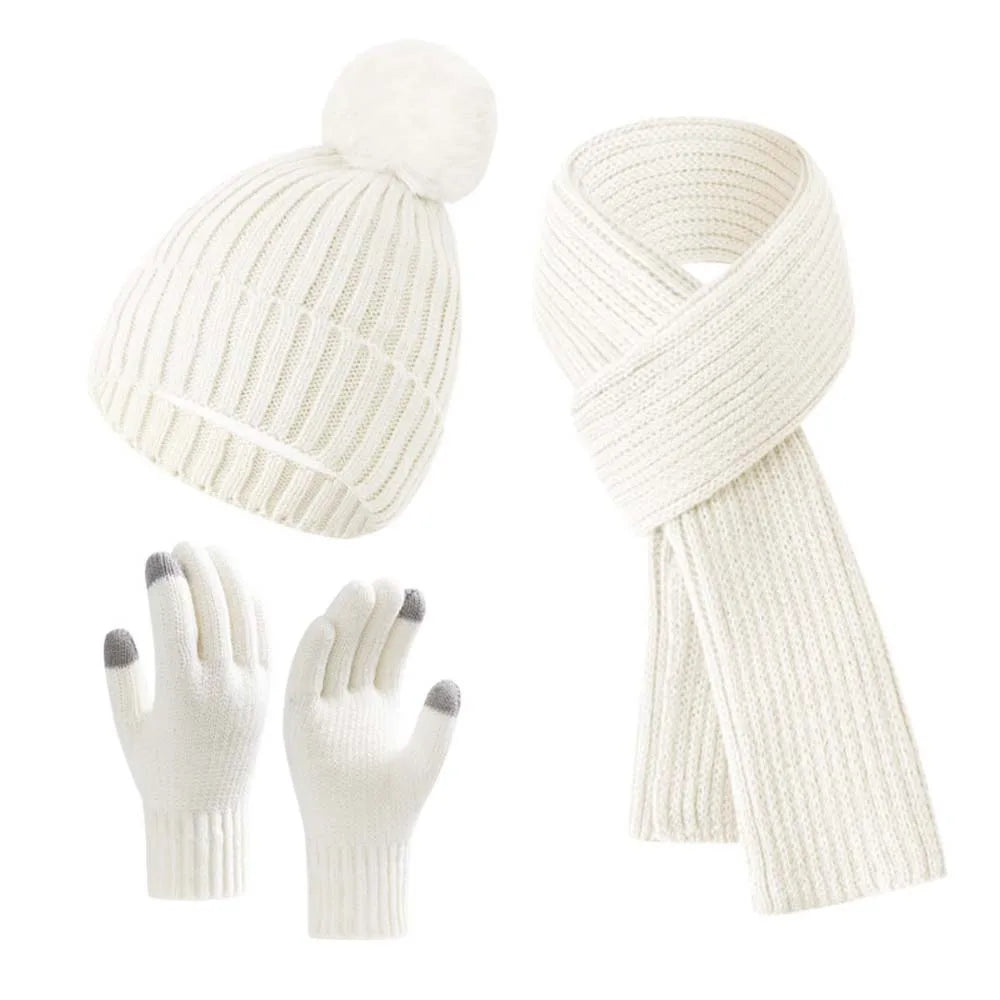 Beanies Cap Elastic Scarf and Hat Set Warmer Mittens Soft Cold Proof Gloves Acrylic Fibers Plush Ball Woolen Hat Daily
