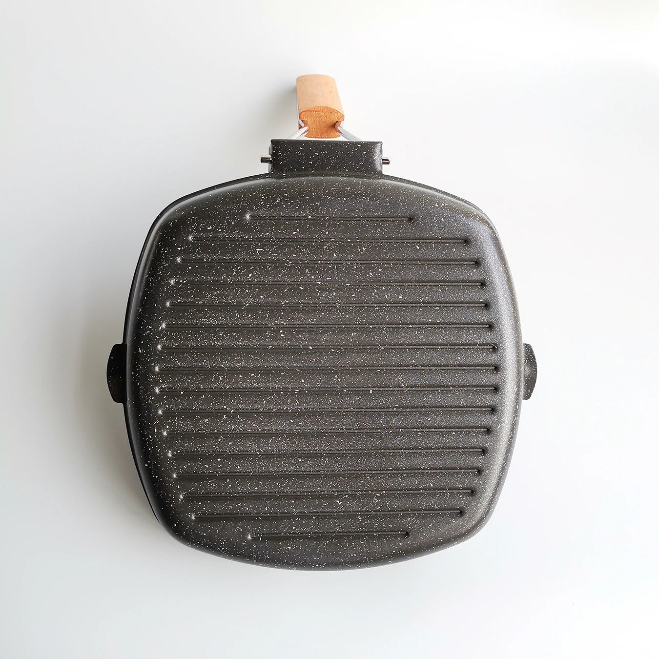 Foldable Portable Frying Pan Picnic Grill Pan Anti-scald Wooden Handle Outdoor Grill Pan Double Mouth Steak Pan