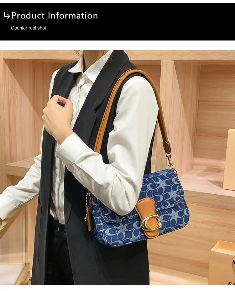 Ladies' armpit bag, light luxury retro denim canvas bag, fashionable 2025 new commuting high-end single shoulder crossbody bag