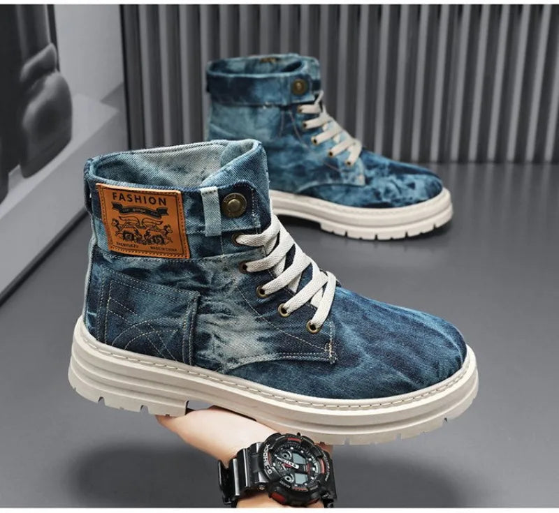 Spring High Top Mens Shoes 2025 Fashion Canvas Sneakers Plus Size Versatile Casual Shoes for Men New British Style Tooling Boots