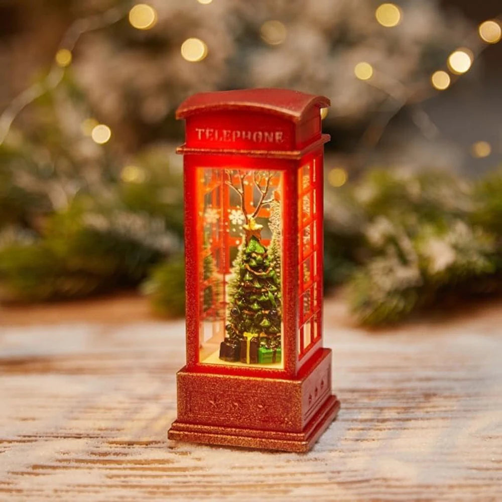 1PCS Telephone Booth Snow Globes Spinning Water and Swirling Glitter Christmas Decorations Home Lighted Christmas Snow Globe