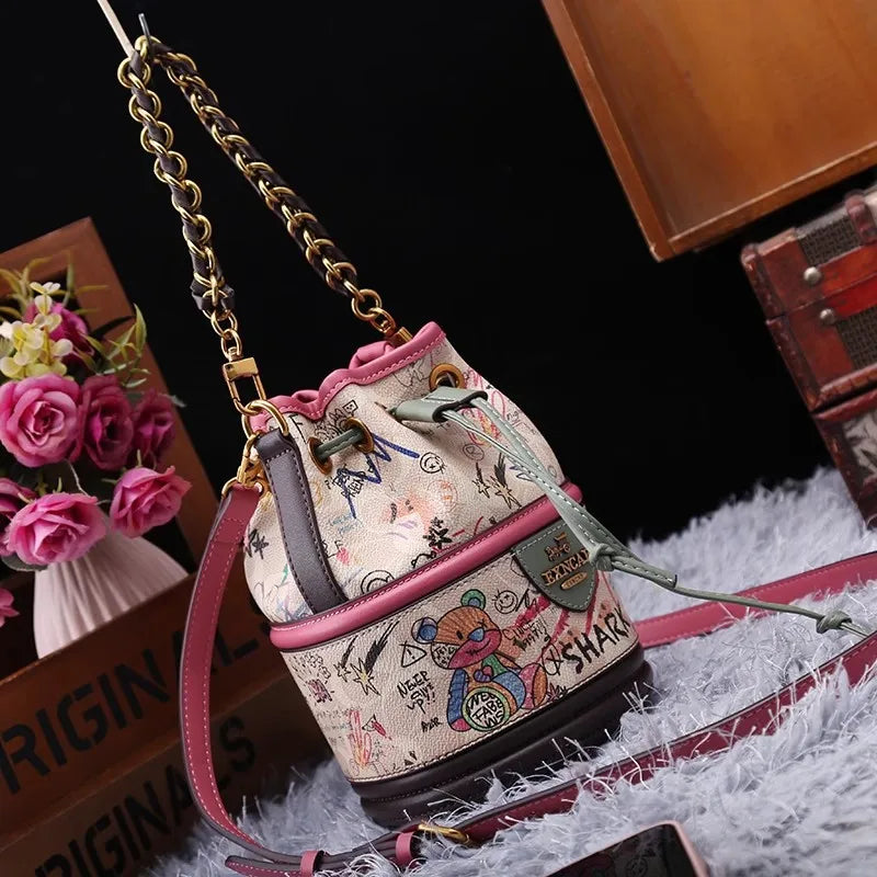 Graffiti Woman Shoulder Bags Large Capacity Female Bucket Bag High Quality Crossbody Bags for Women Luxury Ladies Handbags
