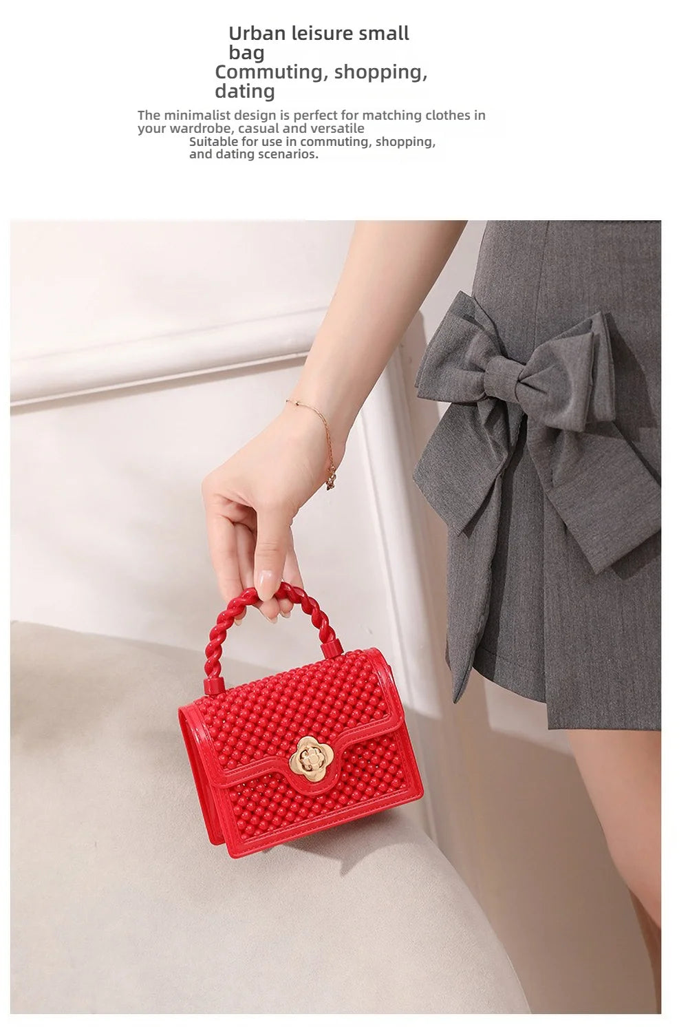Trendy Red Jelly Shoulder Bag - Mini Fried Dough Twists Pattern Cute Handheld Purse with Metal Chain Strap for Women