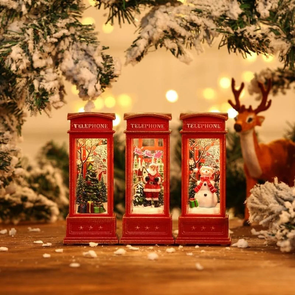 1PCS Telephone Booth Snow Globes Spinning Water and Swirling Glitter Christmas Decorations Home Lighted Christmas Snow Globe