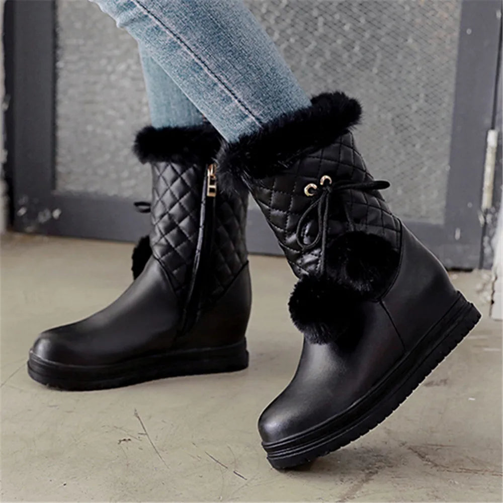 Fashion Women Snow Boots 2025 Winter Boots Height Lncreasing Platform Thick Plush Warm Zip Winter Shoes 34-43 White Pink Black