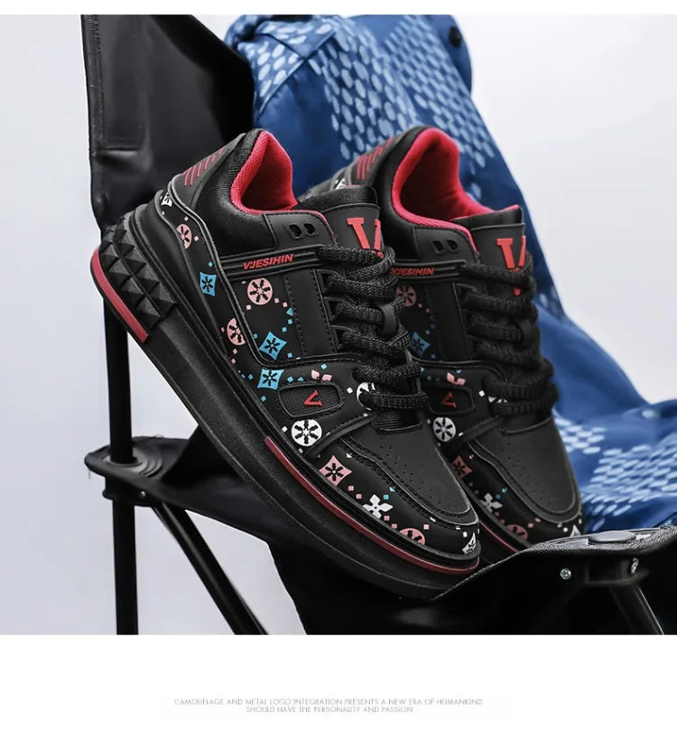 2025 Spring New Men's Shoes Fashion Printed Casual Board Shoes Thick Soles Increase All Comfortable Sports Shoes