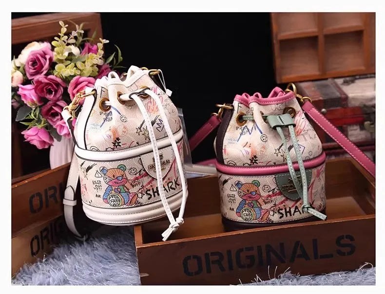 Graffiti Woman Shoulder Bags Large Capacity Female Bucket Bag High Quality Crossbody Bags for Women Luxury Ladies Handbags