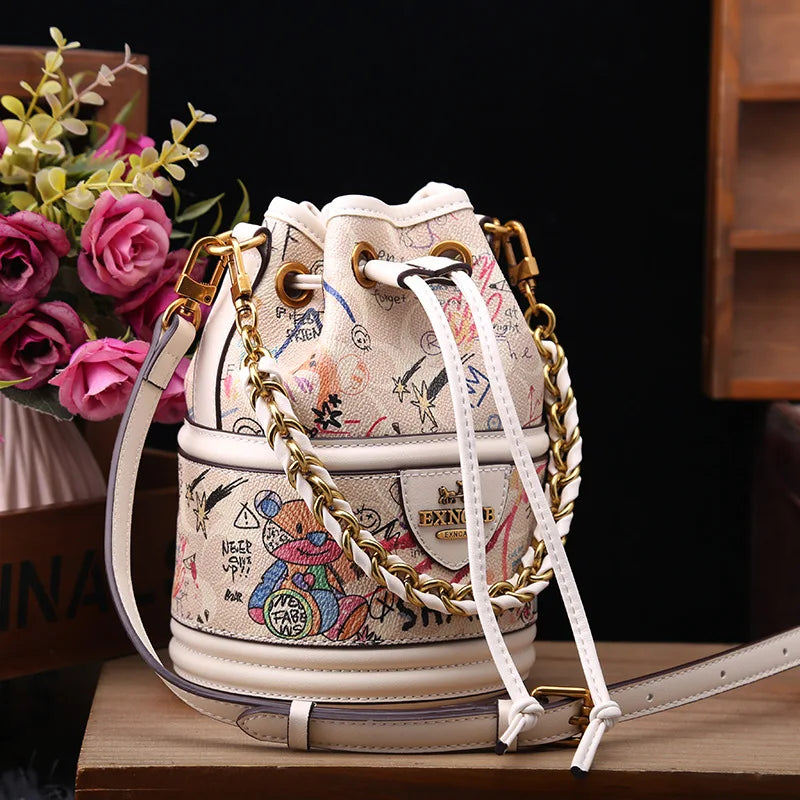 Graffiti Woman Shoulder Bags Large Capacity Female Bucket Bag High Quality Crossbody Bags for Women Luxury Ladies Handbags