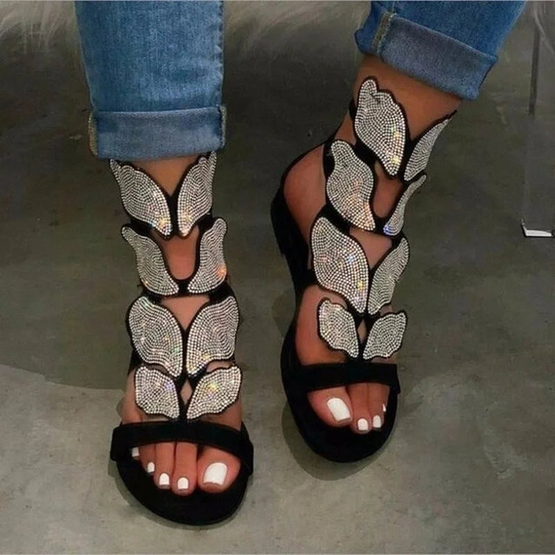 2025 Summer Fashion Sandals for Women Plus Size Butterfly Crystal Gladiator Sandals Comfortable Open Toe Shoes Woman Sandalias