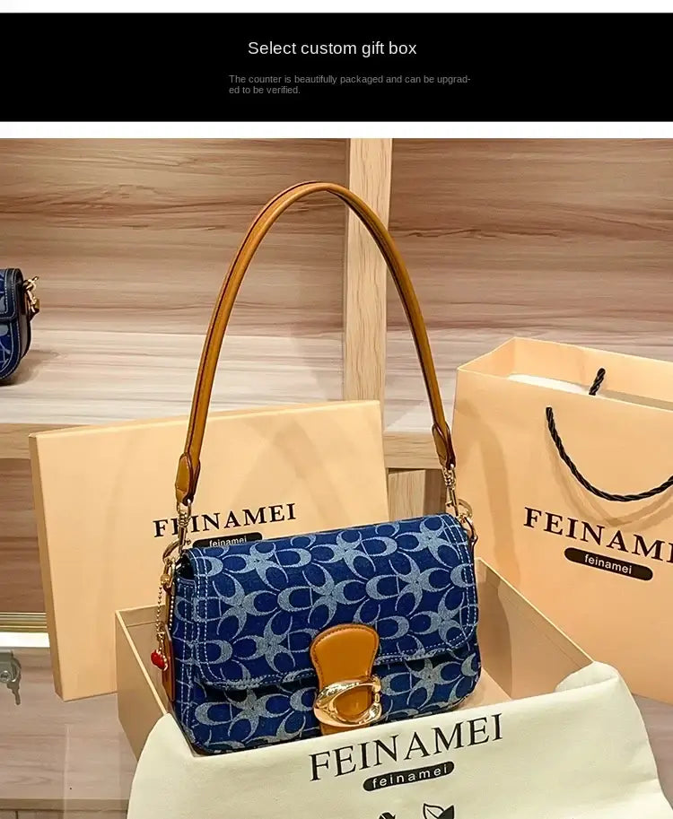 Ladies' armpit bag, light luxury retro denim canvas bag, fashionable 2025 new commuting high-end single shoulder crossbody bag
