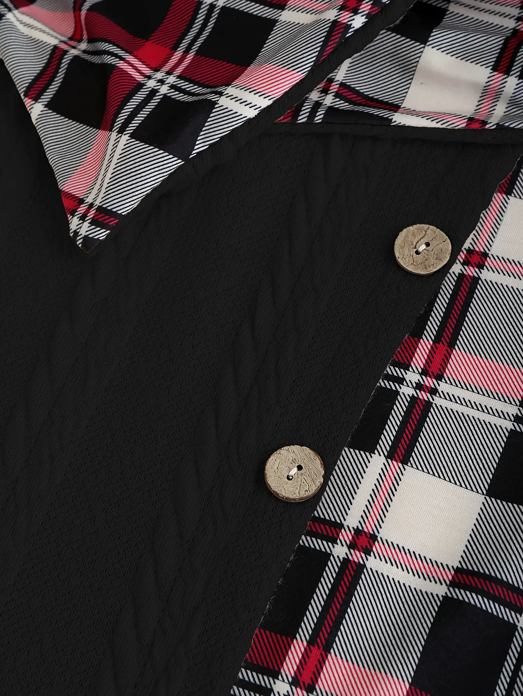 Knitted hooded dress plaid print stitching fake buckle high waist long sleeve A-line dress female