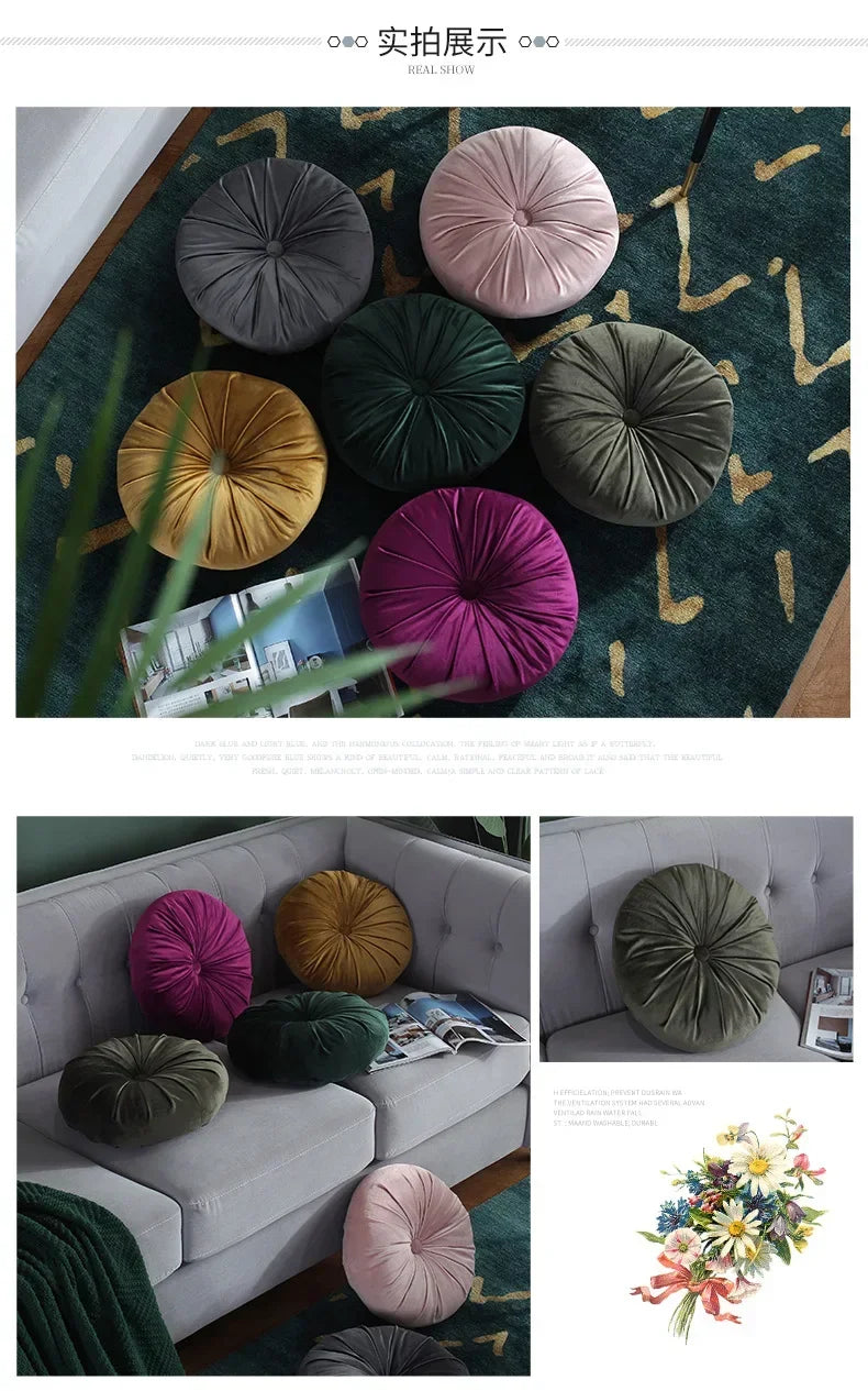 35cm Fleece Dutch Velvet Pleated Round Seat Cushion Pillow Pouf Throw Sofa Home Decor Cojines Redondo Coussin