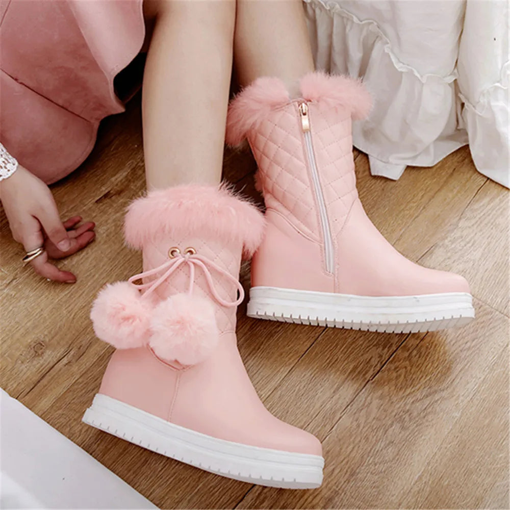 Fashion Women Snow Boots 2025 Winter Boots Height Lncreasing Platform Thick Plush Warm Zip Winter Shoes 34-43 White Pink Black
