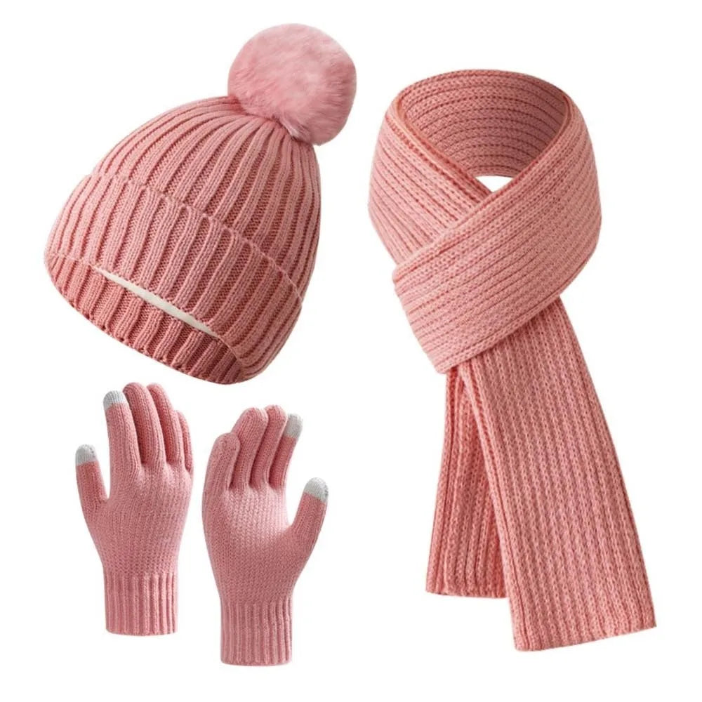 Beanies Cap Elastic Scarf and Hat Set Warmer Mittens Soft Cold Proof Gloves Acrylic Fibers Plush Ball Woolen Hat Daily