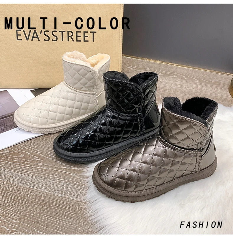 Fur-coated Snow Boots for Women, 2025 New Style, Waterproof and Warm, Cotton Shoes for Winter, Thick and Padded Short Boots