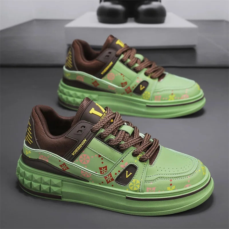 2025 Spring New Men's Shoes Fashion Printed Casual Board Shoes Thick Soles Increase All Comfortable Sports Shoes