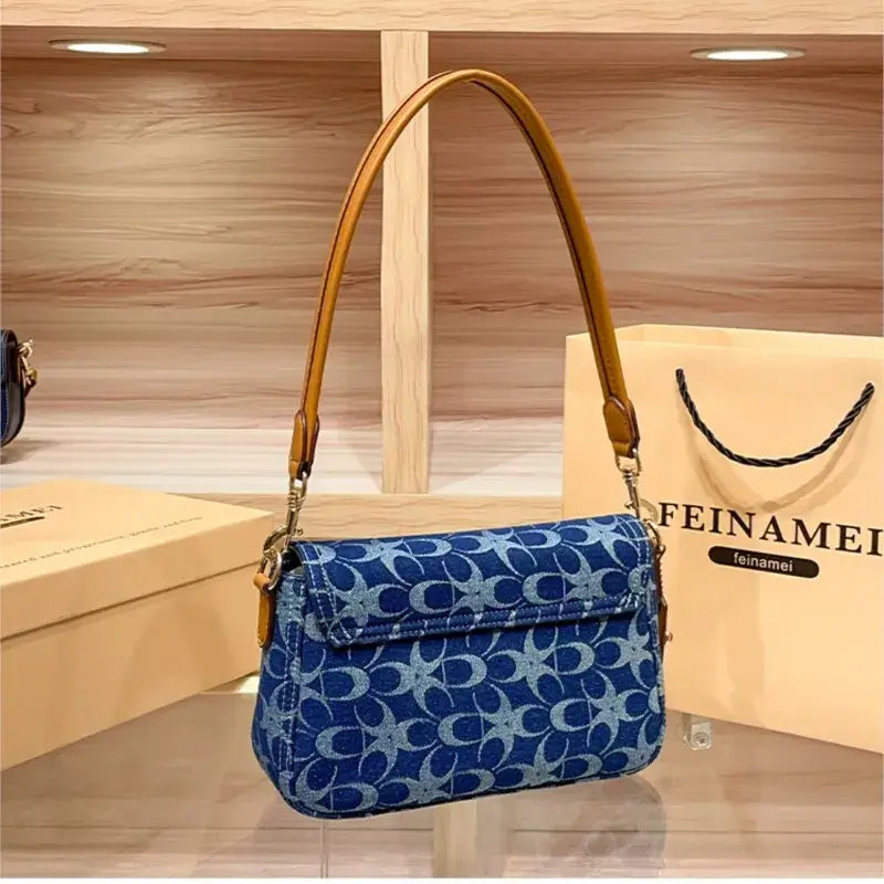 Ladies' armpit bag, light luxury retro denim canvas bag, fashionable 2025 new commuting high-end single shoulder crossbody bag