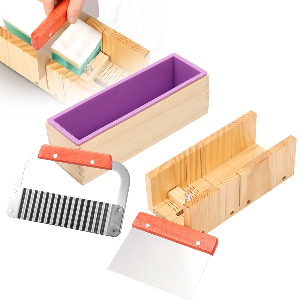 Soap Making Tools DIY Handmade Soap Making Kit Wooden Silicone Soap Rectangular Mold Stainless Steel Straight Cutter Wavy Cutter