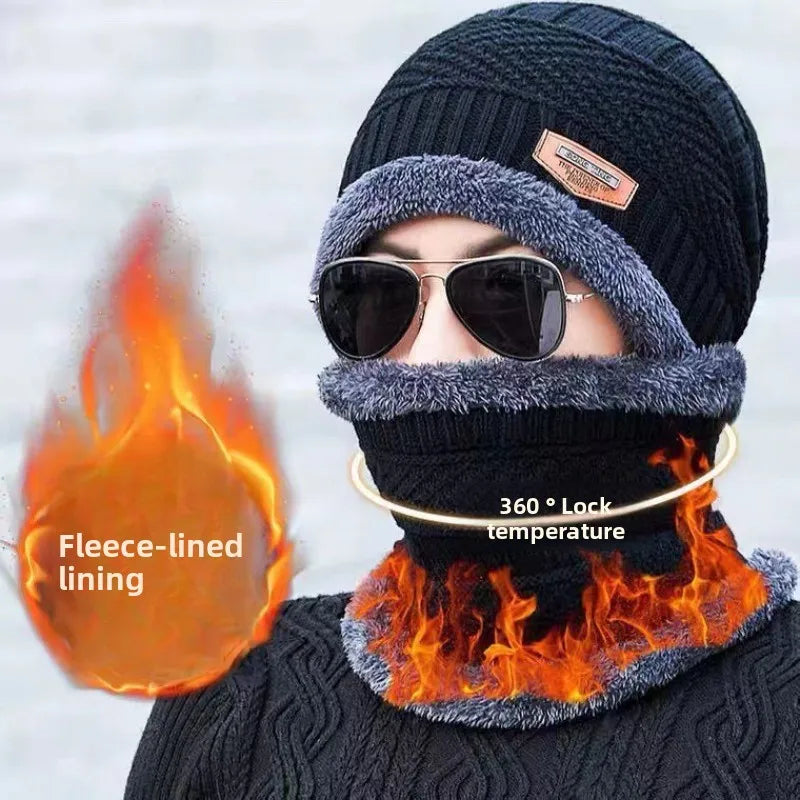 Winter Hats Knit Cap Men Women Velvet Hat Coral Fleece Scarf Outdoor Riding Hat Warm Thickening Plus Neck Mask Protect Cap