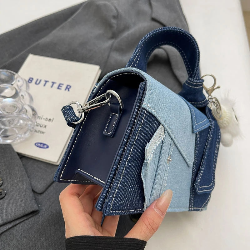Luxury Designer Jeans Bag Women Denim Crossbody Bags For Women 2024 New Small Square Handbag Knotted Handle Tote Clutch Bag