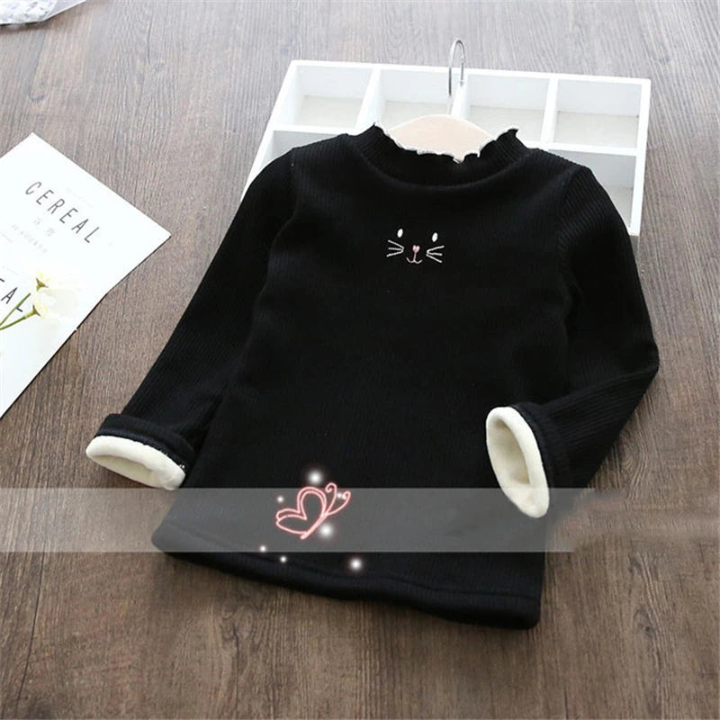 Fashion Girls Sweaters 2023 New Winter Children Clothes Cartoon Kids Tops Warm Velvet Thick Kids Sweater Girls Outwear Sweater