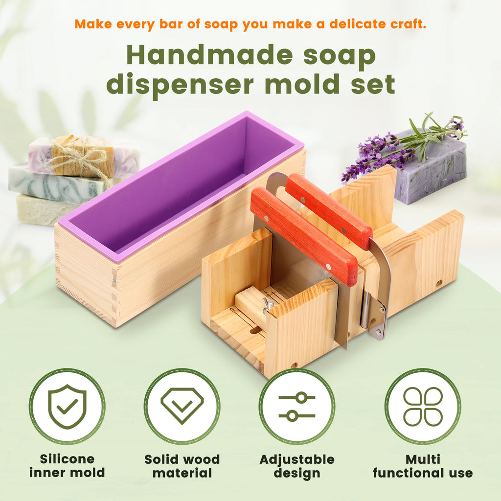 Soap Making Tools DIY Handmade Soap Making Kit Wooden Silicone Soap Rectangular Mold Stainless Steel Straight Cutter Wavy Cutter