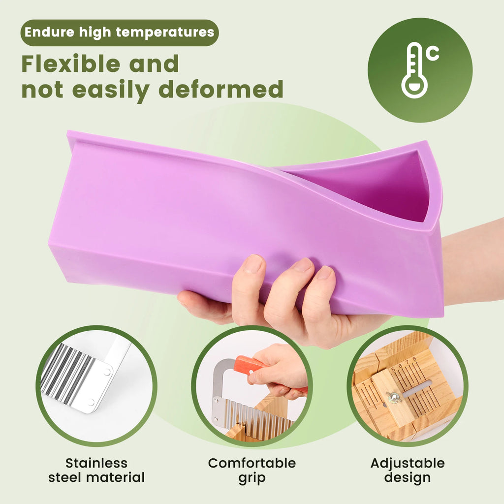Soap Making Tools DIY Handmade Soap Making Kit Wooden Silicone Soap Rectangular Mold Stainless Steel Straight Cutter Wavy Cutter