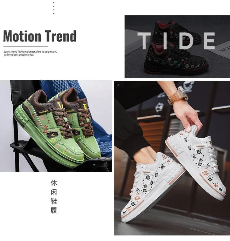 2025 Spring New Men's Shoes Fashion Printed Casual Board Shoes Thick Soles Increase All Comfortable Sports Shoes