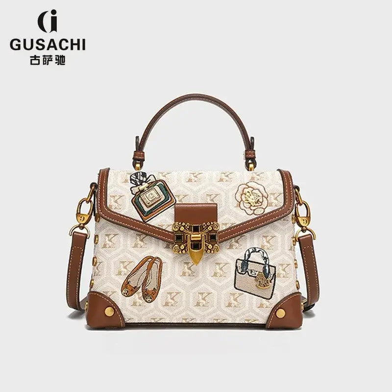Designer handbag retro small square bag women's 2025 new autumn and winter high-end printed shoulder crossbody bag
