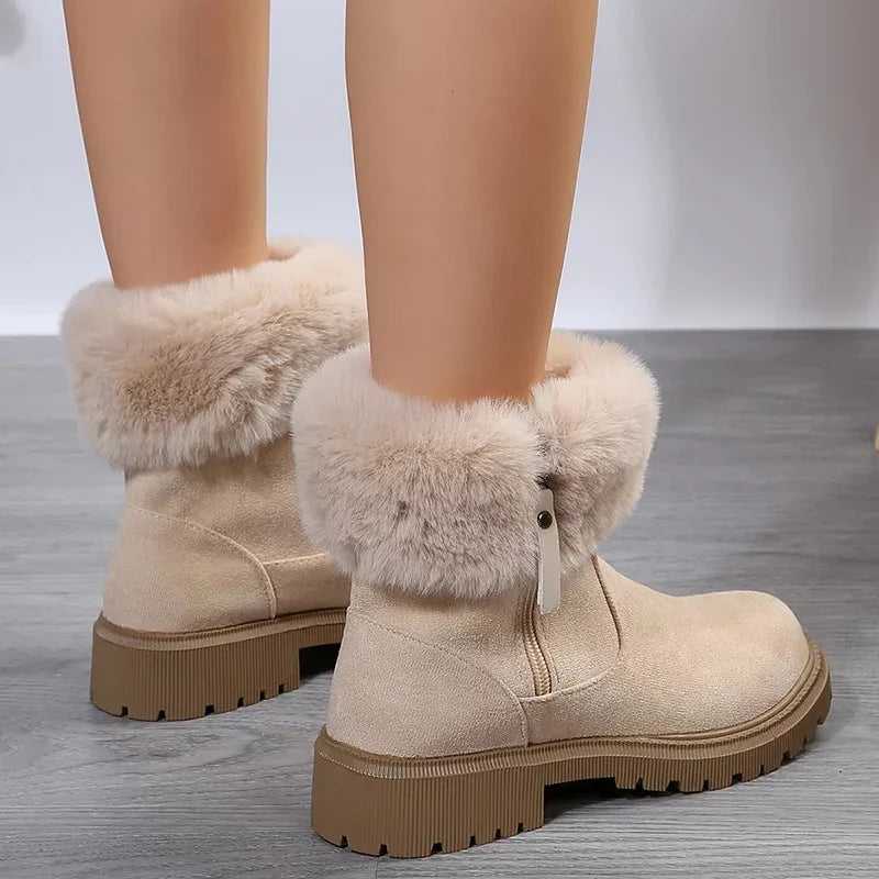 2024 Furry Faux Fur Snow Boots for Women Anti-Slip Platform Winter Boots Woman Keep Warm Plush Ankle Booties Mujer 43