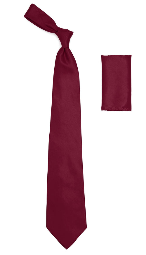 Burgundy Satin Regular Fit French Cuff Dress Shirt, Tie & Hanky Set