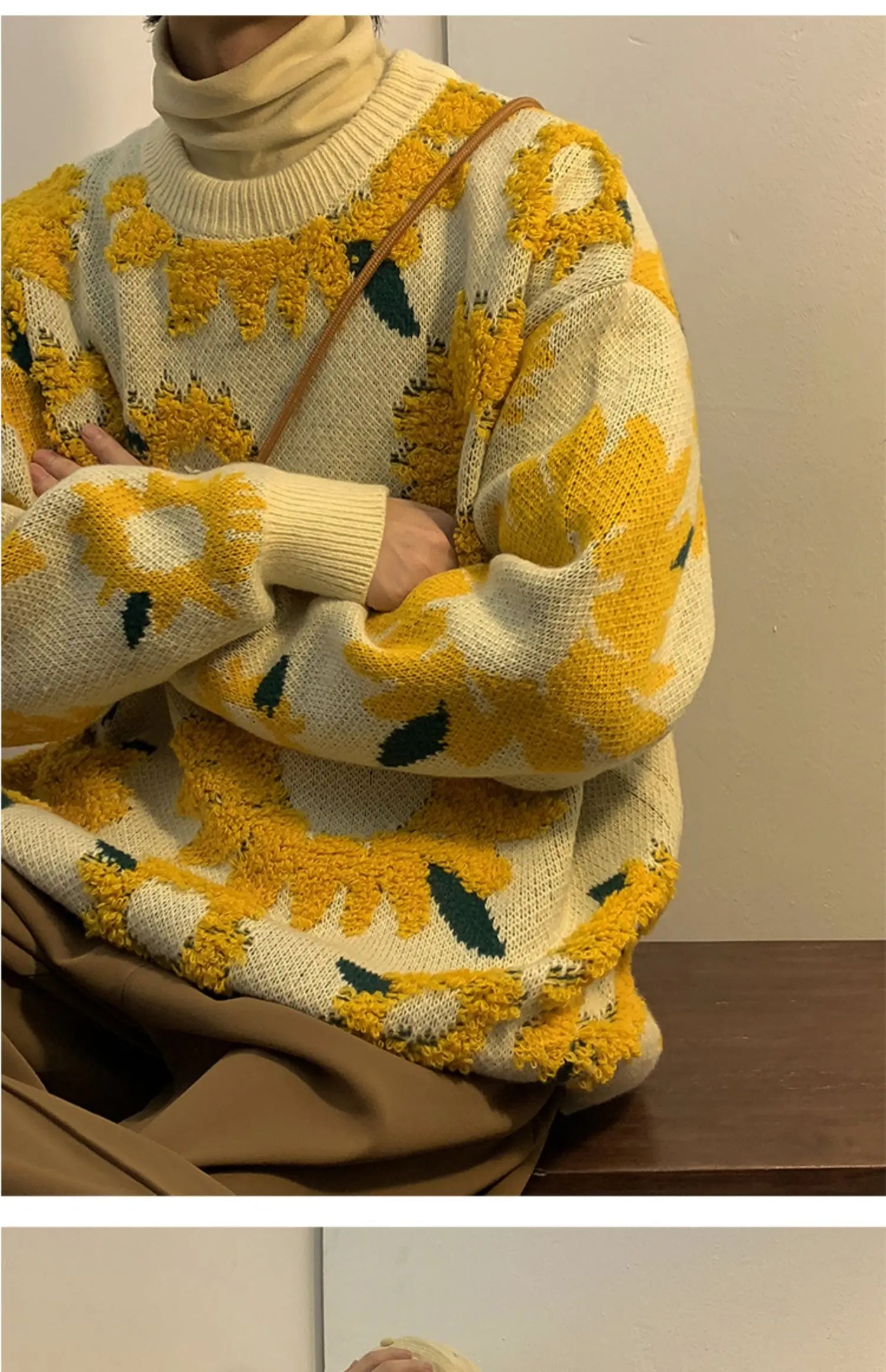 2024 Sweater Winter Sunflower Warm Sweaters  Fashion Male O-Neck Pullovers Sweater Men Loose Casual Sweater Thick Knitted Unisex