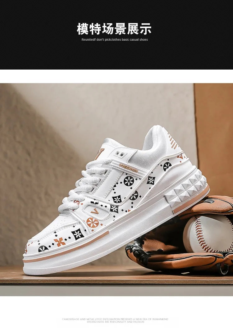 2025 Spring New Men's Shoes Fashion Printed Casual Board Shoes Thick Soles Increase All Comfortable Sports Shoes