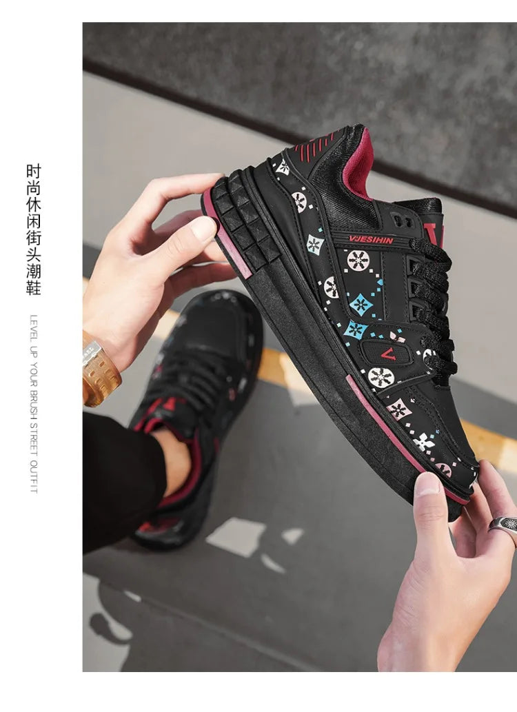 2025 Spring New Men's Shoes Fashion Printed Casual Board Shoes Thick Soles Increase All Comfortable Sports Shoes