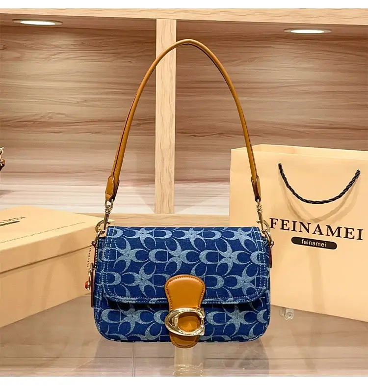 Ladies' armpit bag, light luxury retro denim canvas bag, fashionable 2025 new commuting high-end single shoulder crossbody bag